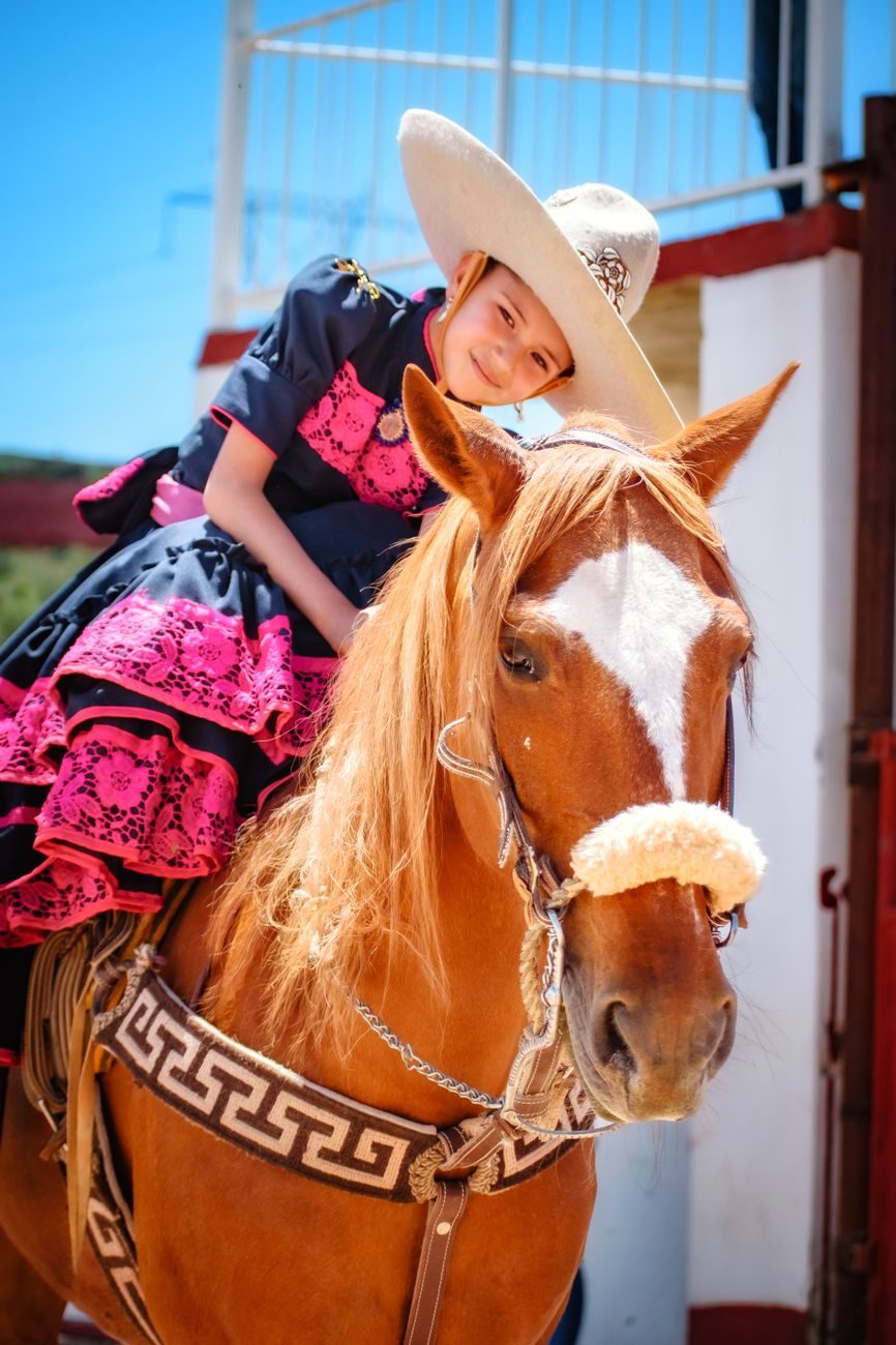 Caballo engalanado al lado de una mujer con traje de flamenca en la Romería de San Miguel de Torremolino